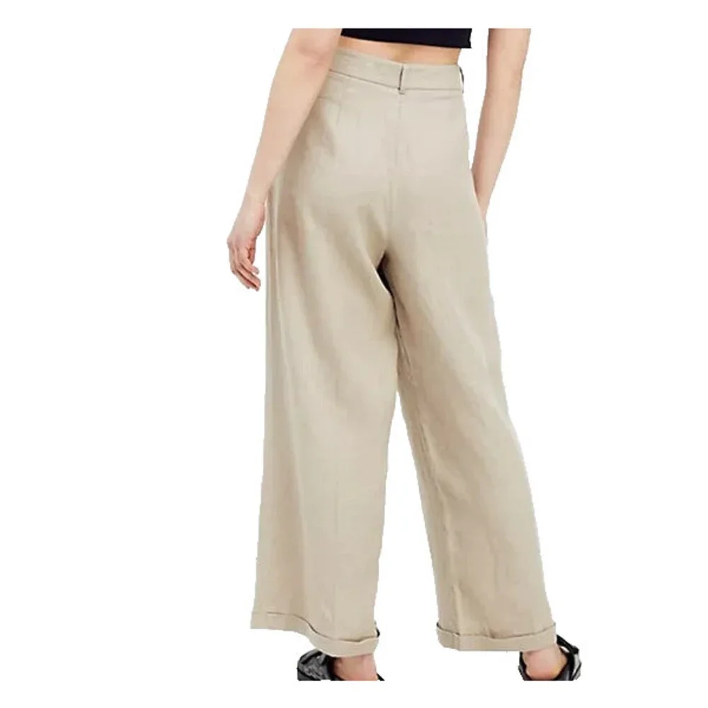 Free People Lyla 100 % Linen Wide Leg Pants In Sand Size 8 NWT